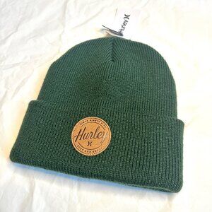 Hurley Men's Cuffed Olive Green Knit Beanie Sport Athletic Logo Hat Streetwear